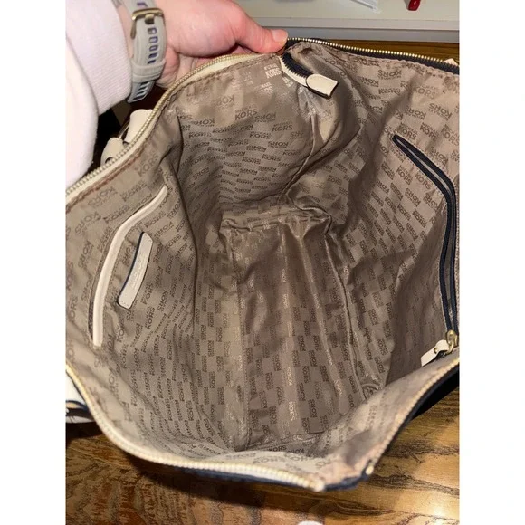 Michael Kors Navy Blue Nylon Tote Bag with Cream Leather Trim and Gold Hardware - Picture 14 of 15